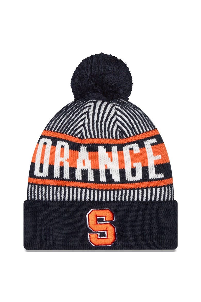Men's New Era  Navy Syracuse Orange Logo Striped Cuff Knit Hat with Pom, Main, color, Navy