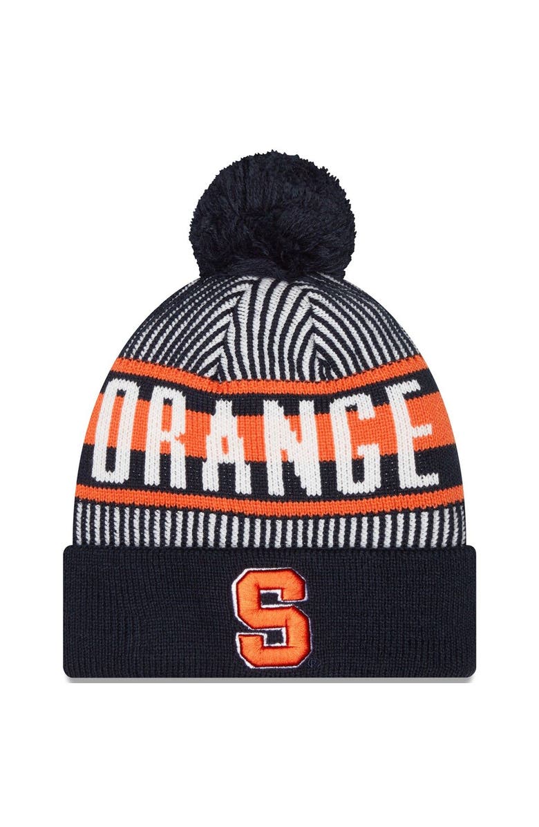 New Era Men's New Era  Navy Syracuse Orange Logo Striped Cuff Knit Hat with Pom, Main, color, Navy