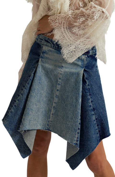 Wild River Denim Handkerchief Hem Midi Skirt