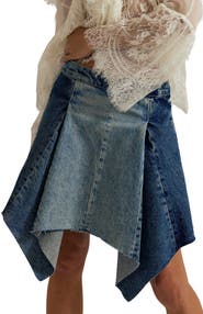 Free People Wild River Denim Handkerchief Hem Midi Skirt