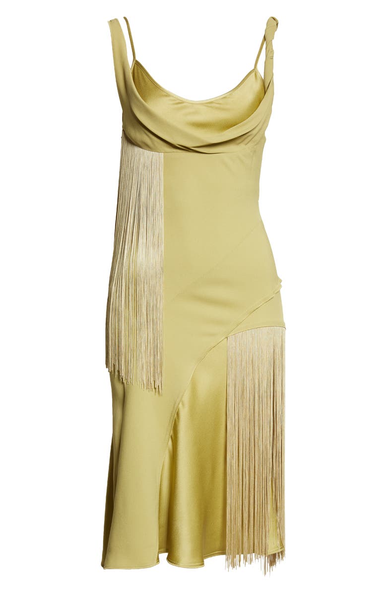 Victoria Beckham Asymmetric Cowl Neck Fringe Satin Minidress, Alternate, color,