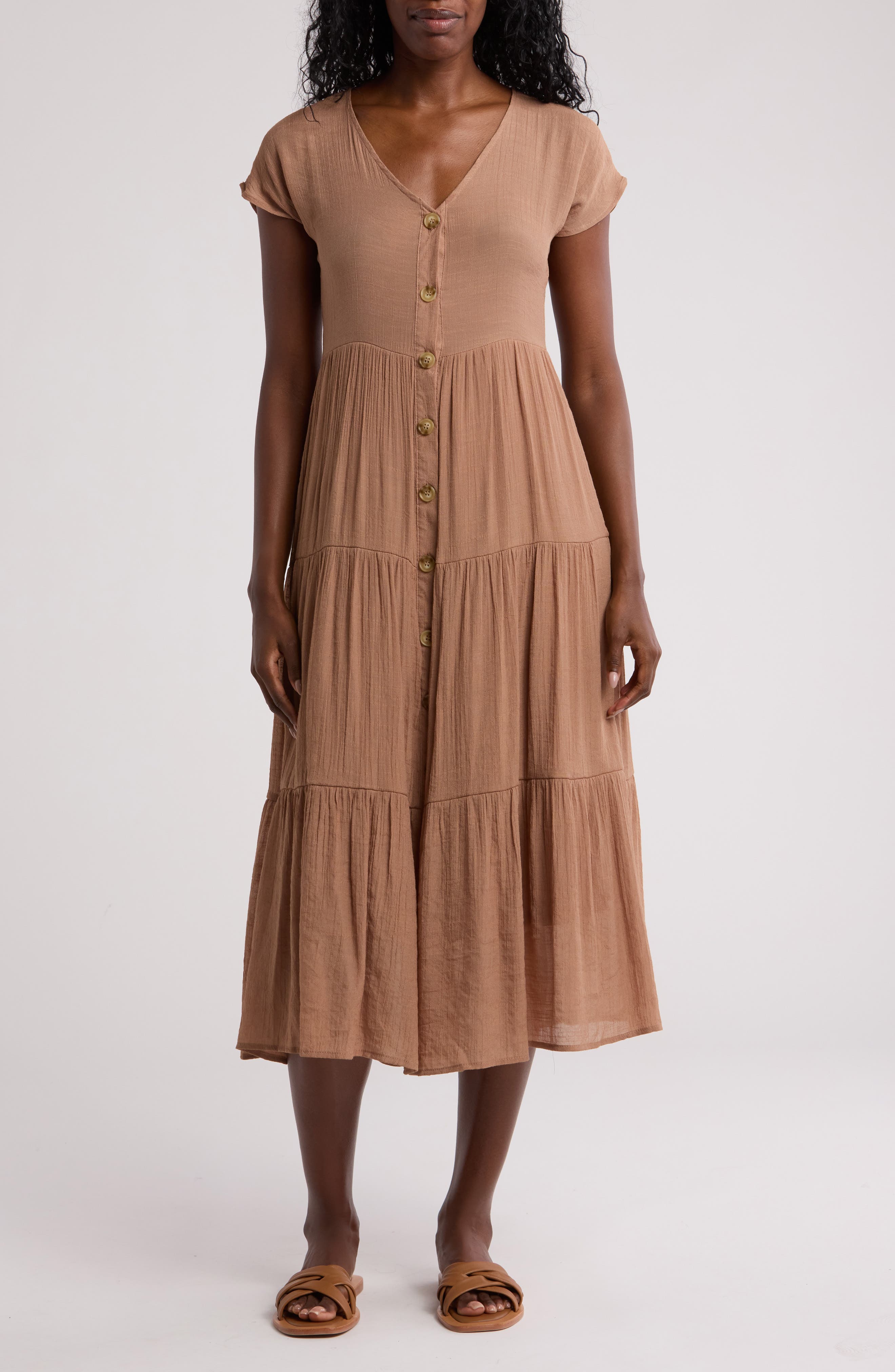 Blu Pepper Short Sleeve Faux Button Midi Dress