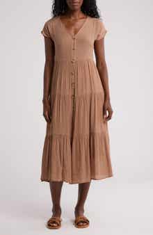 Blu Pepper Short Sleeve Faux Button Midi Dress