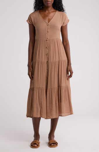 Blu Pepper Short Sleeve Faux Button Midi Dress