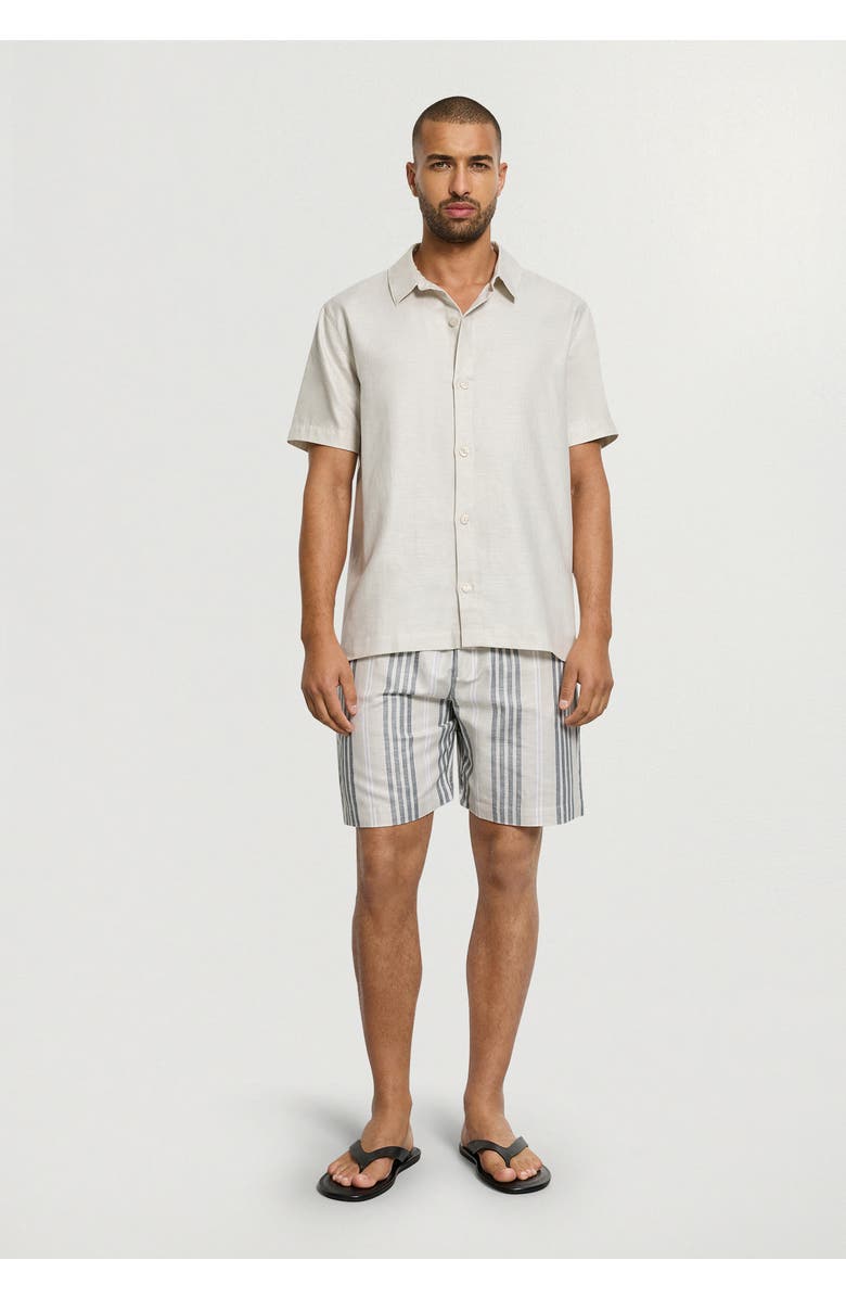Hanro UC Linen and Cotton Woven Shorts, Alternate, color, Sandy Stripe