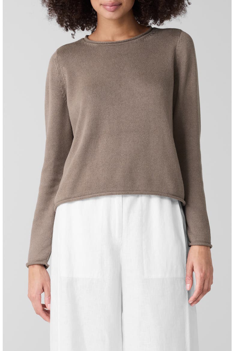 Jewel Neck Organic Cotton Blend Sweater, Main, color, COCOA