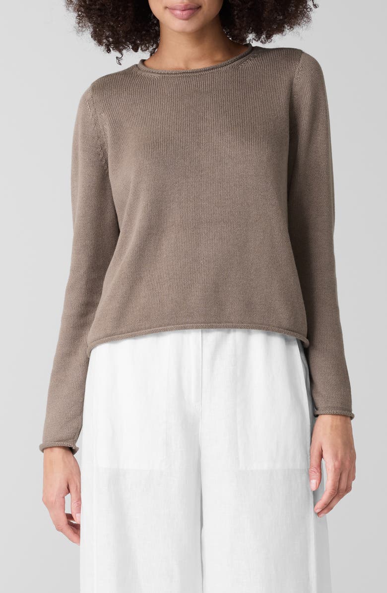 Eileen Fisher Jewel Neck Organic Cotton Blend Sweater, Main, color, 