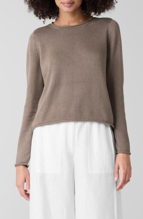 Jewel Neck Organic Cotton Blend Sweater
