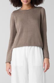 Eileen Fisher Jewel Neck Organic Cotton Blend Sweater