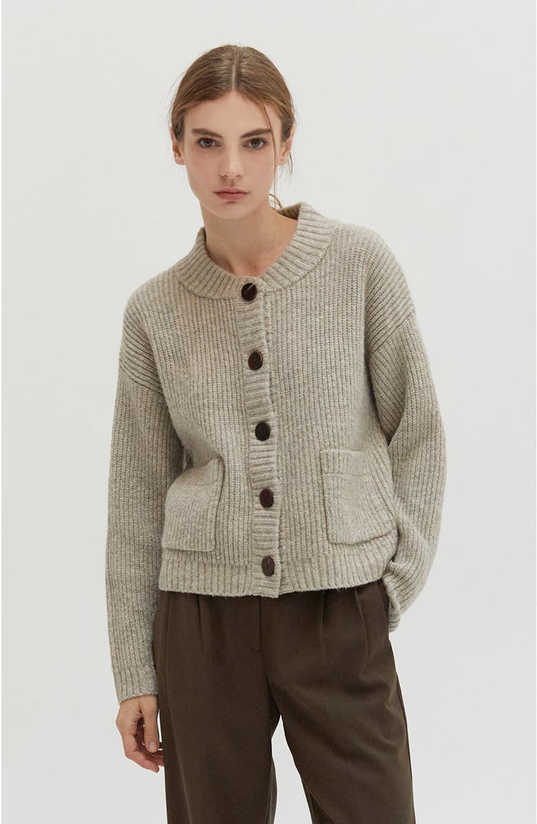 CRESCENT Crewneck Sweater Cardigan, Main, color, Taupe