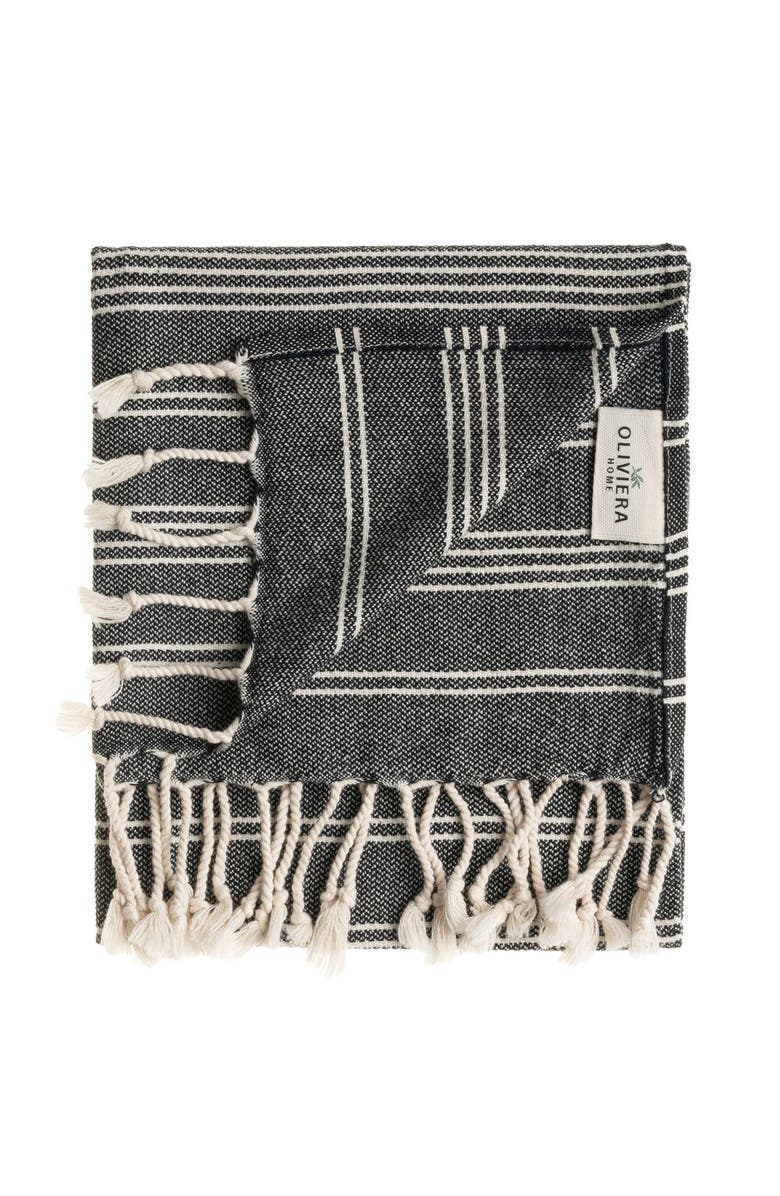 Oliviera Home Essential Stripe Turkish Cotton Bath and Hand Towel - Set, Alternate, color, Black