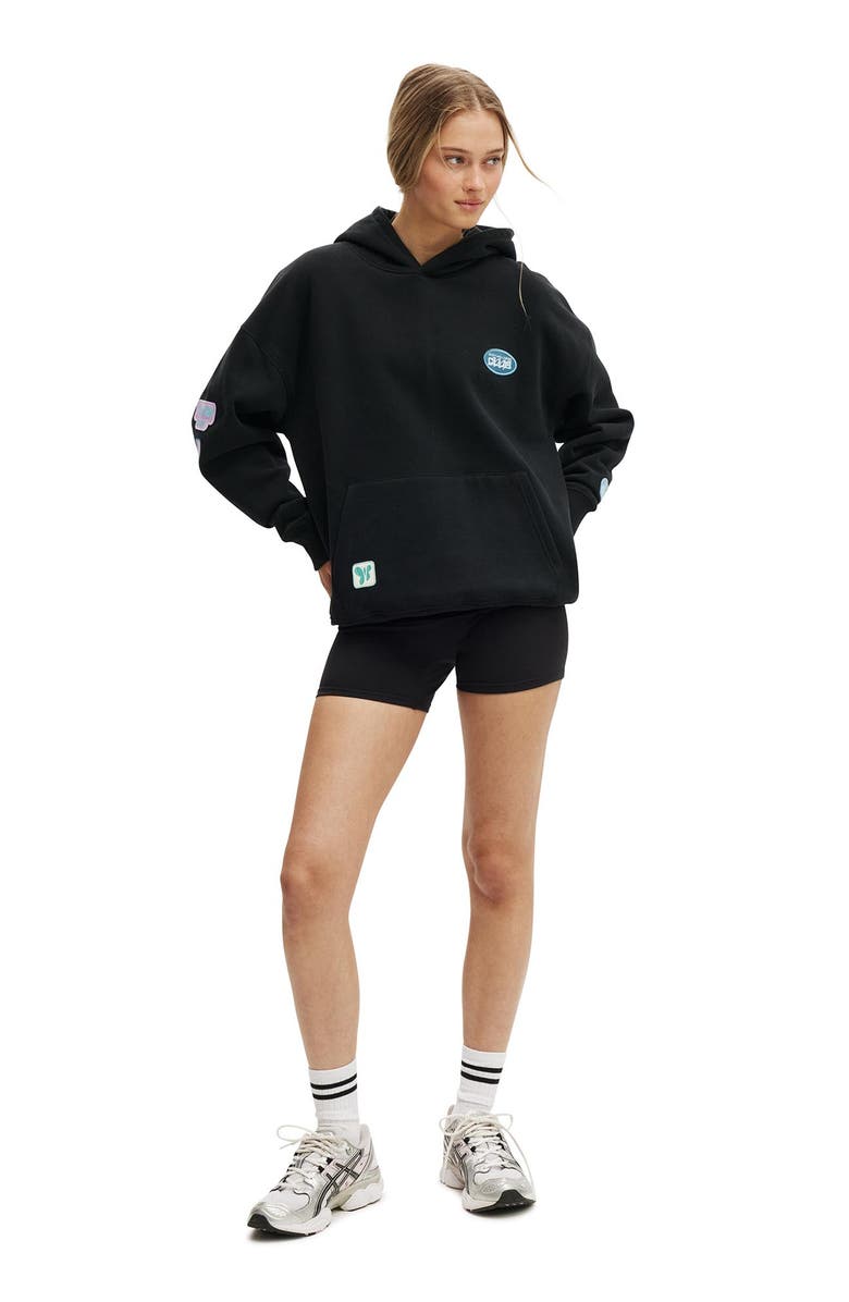 COTTON ON BODY Women's Active Plush Premium Graphic Hoodie, Alternate, color, Black Badge