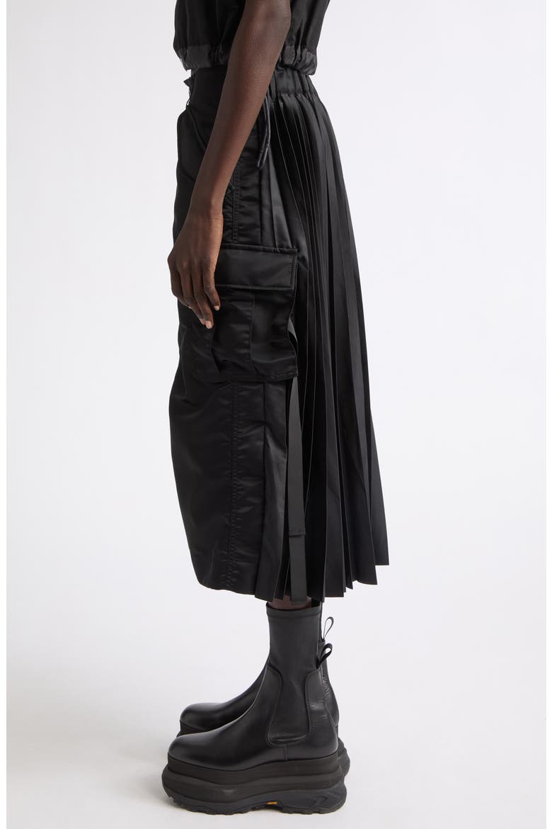 Nylon Twill Midi Skirt, Alternate, color, BLACK