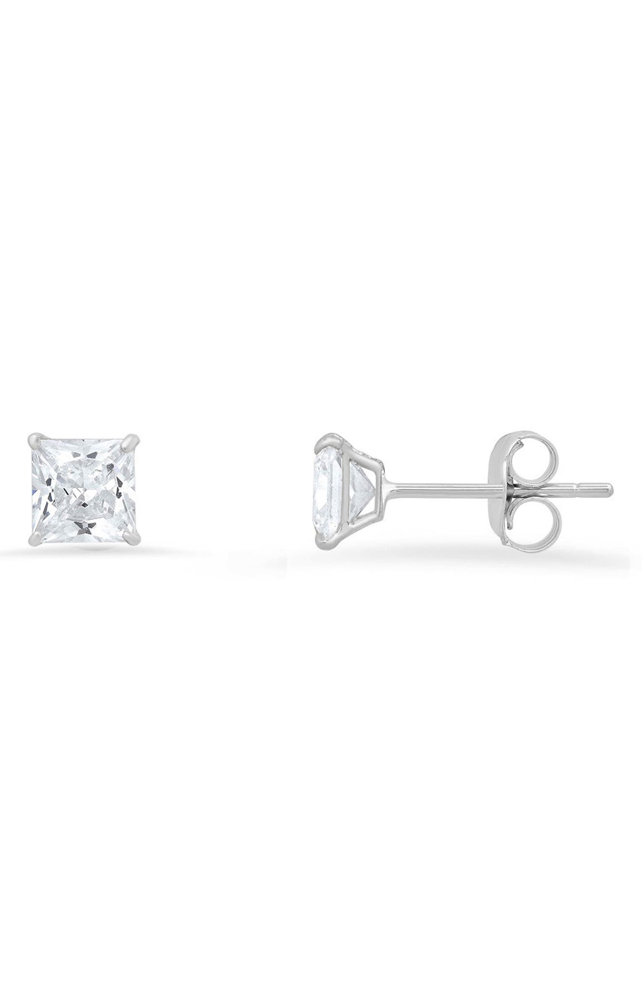 Queen Jewels 10K Gold Princess Cut Cubic Zirconia Stud Earrings
