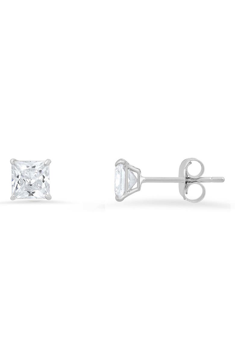 Queen Jewels 10K Gold Princess Cut Cubic Zirconia Stud Earrings, Main, color, White Gold/4Mm