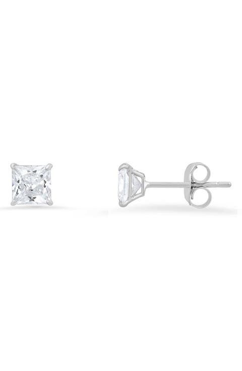 10K Gold Princess Cut Cubic Zirconia Stud Earrings
