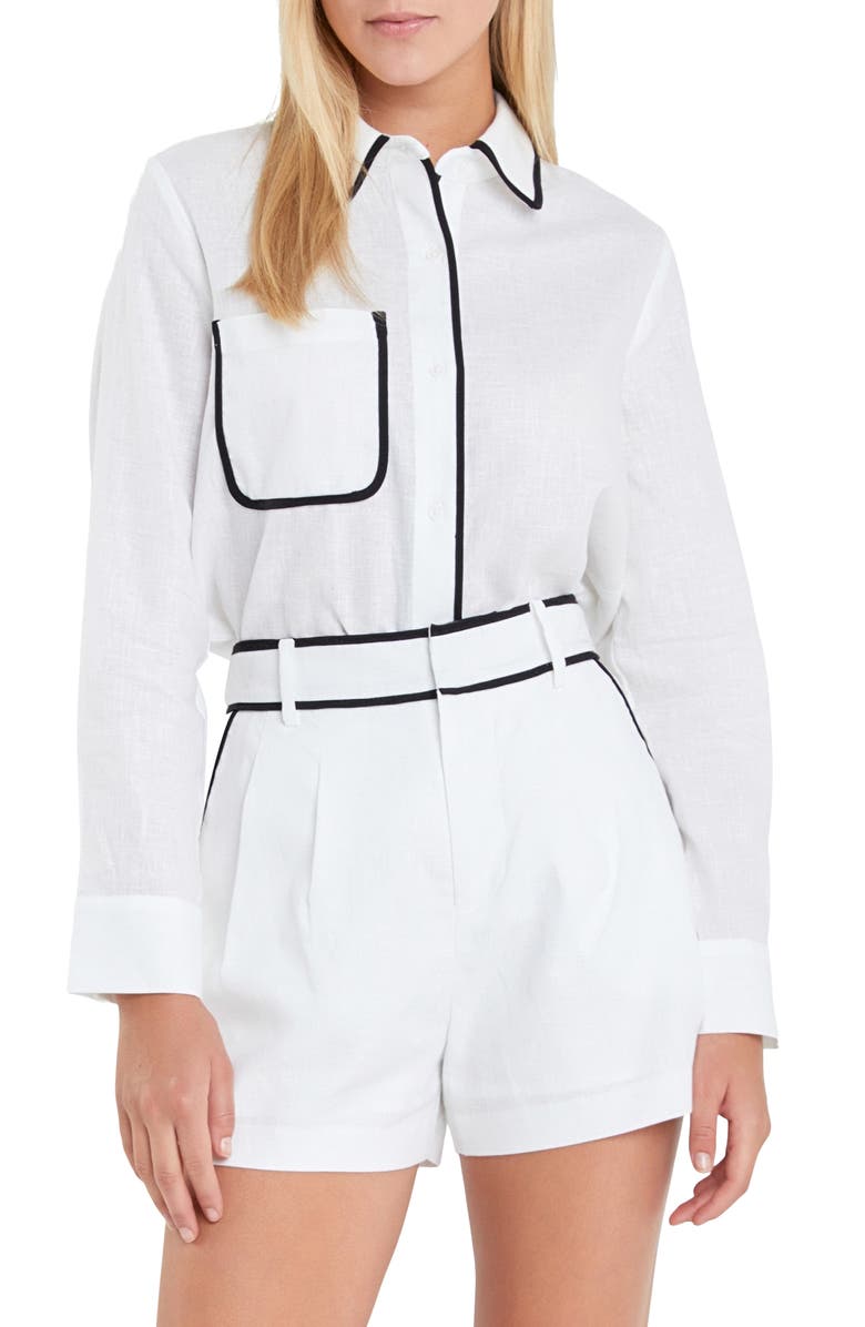 English Factory Binding Linen Shirt, Main, color, 