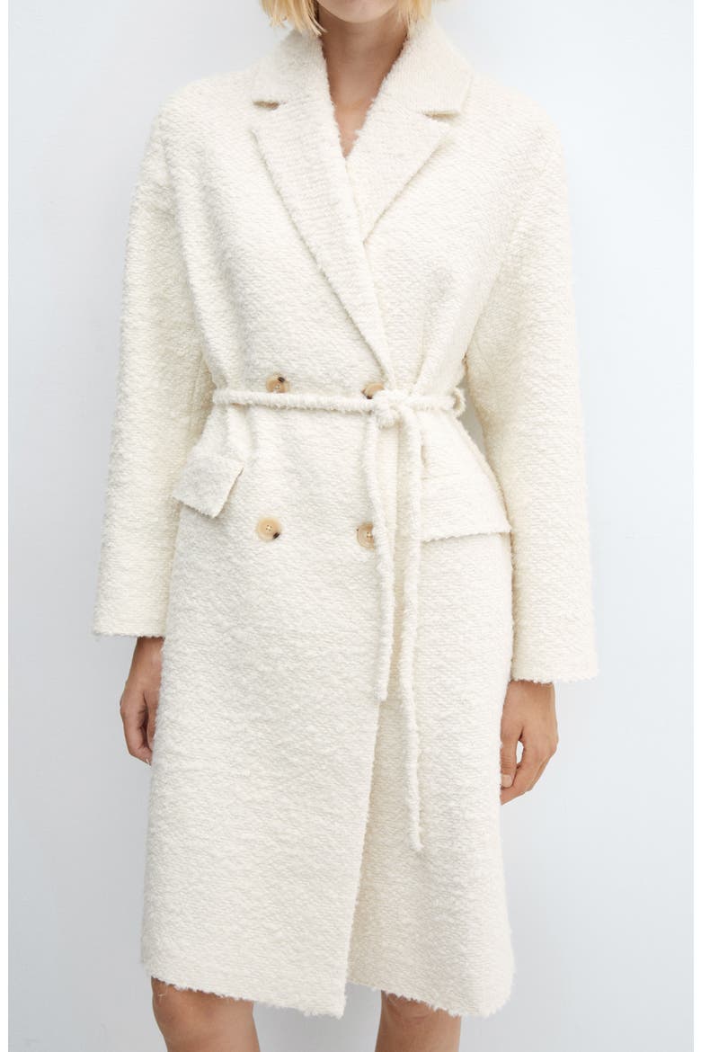 Tie Belt Bouclé Coat, Alternate, color, ECRU