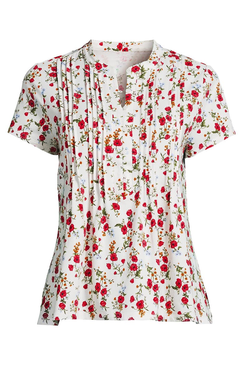 Tall Lightweight Jersey Button Pintuck Top, Alternate, color, Ivory Mini Poppy Floral