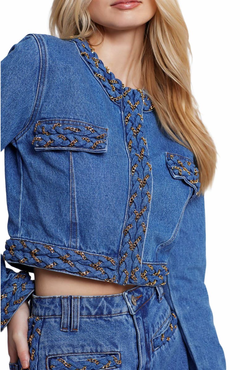 PatBO Braided Denim Cropped Jacket, Alternate, color, 
