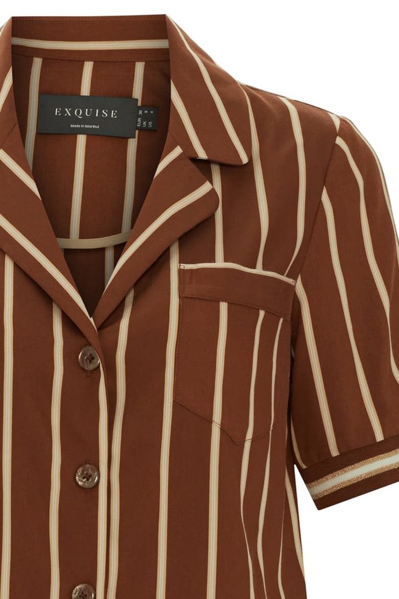 Striped Short Sleeve Shirt, Alternate, color, HAZELNUT-BEIGE