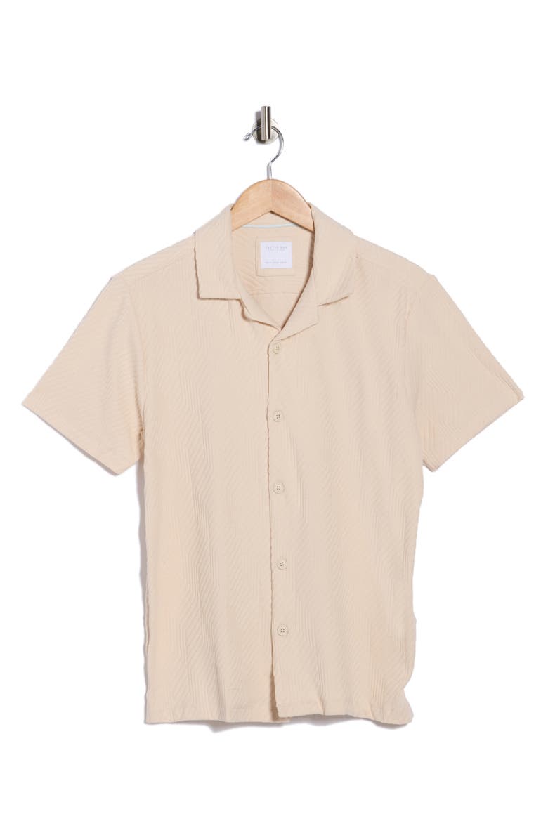 Cactus Man Horizontal Stripe Textured Camp Shirt, Main, color, Sand