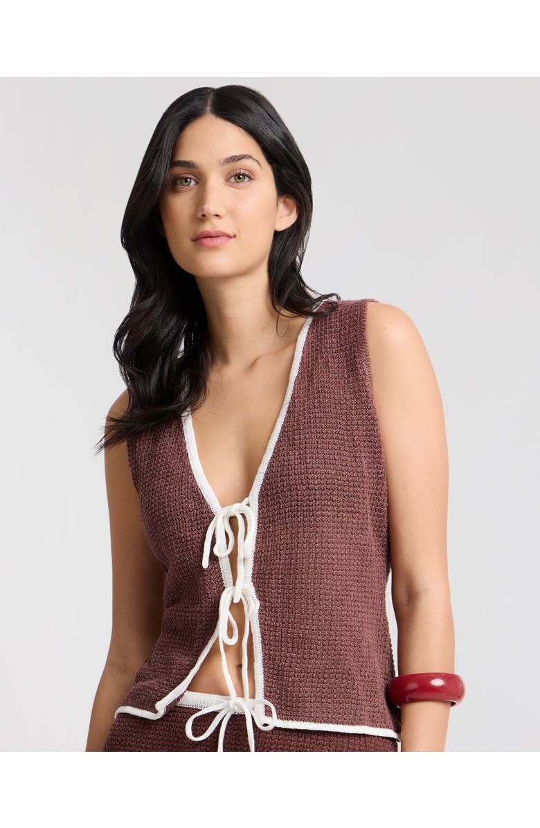 Onia Knit Tie V-Neck Front Tank Top, Alternate, color, Brown/White