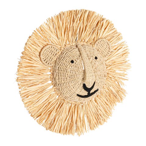 Savannah King Raffia Lion Wall Art, Natural