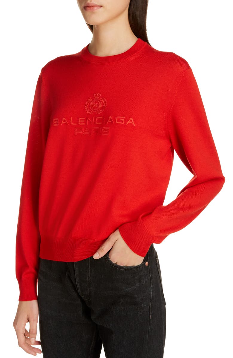 Balenciaga Logo Embroidered Wool Sweater, Alternate, color, 