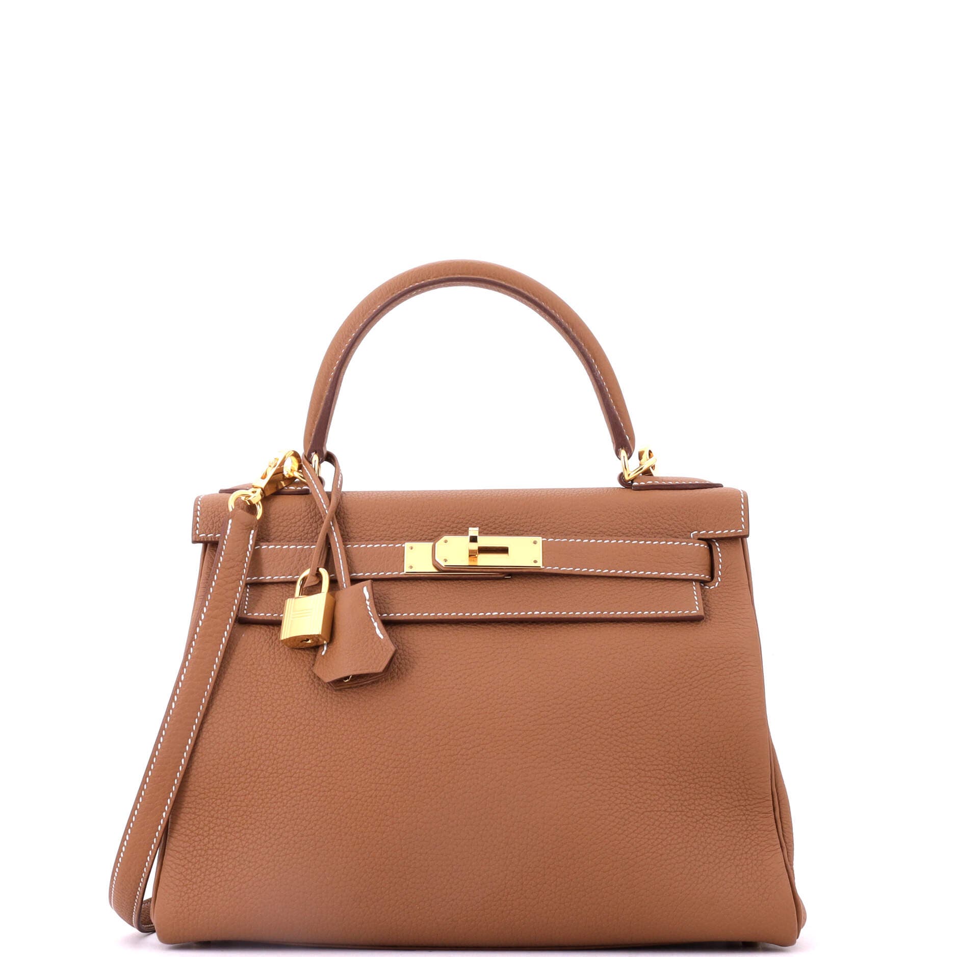 Pre-Owned Hermes Kelly Handbag Brown Togo with Gold Hardware 28, Main, color, Gold