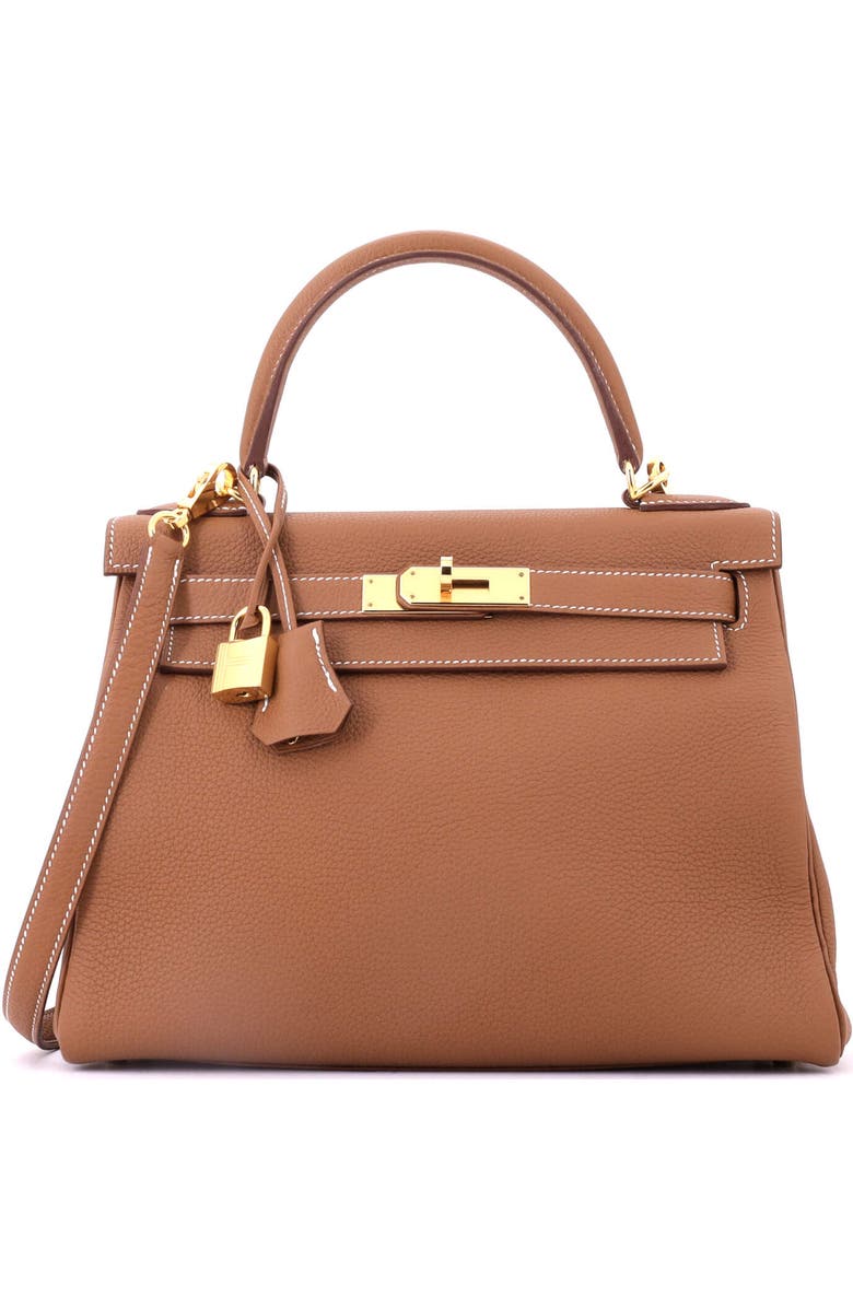 Pre-Owned Hermes Kelly Handbag Brown Togo with Gold Hardware 28, Main, color, Gold