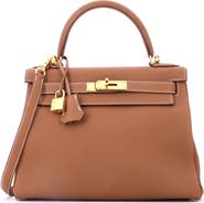 Pre-Owned Hermes Kelly Handbag Brown Togo with Gold Hardware 28
