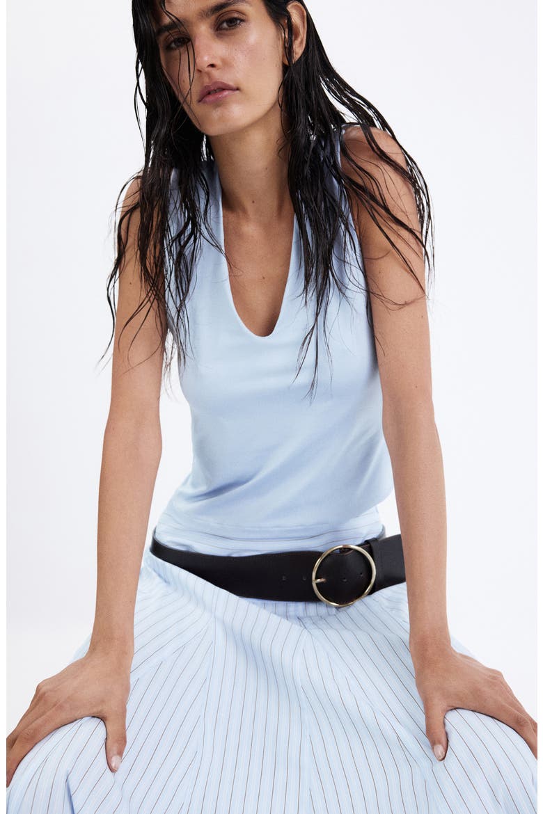 Striped Godet Midi Skirt, Alternate, color, SKY BLUE