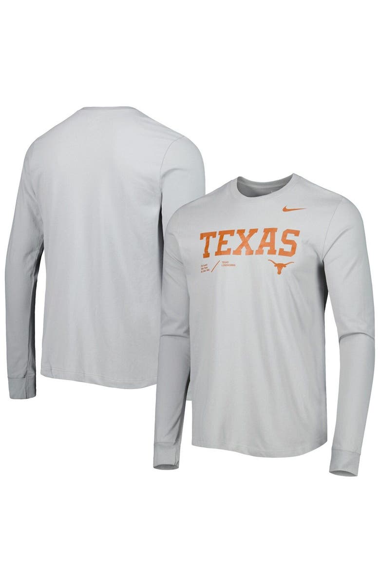 Nike Men's Nike Gray Texas Longhorns Team Practice Performance Long Sleeve T-Shirt, Alternate, color,