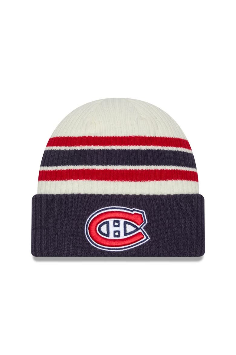 Men's New Era  Cream/Navy Montreal Canadiens Vintage Cuffed Knit Hat, Main, color, Cream