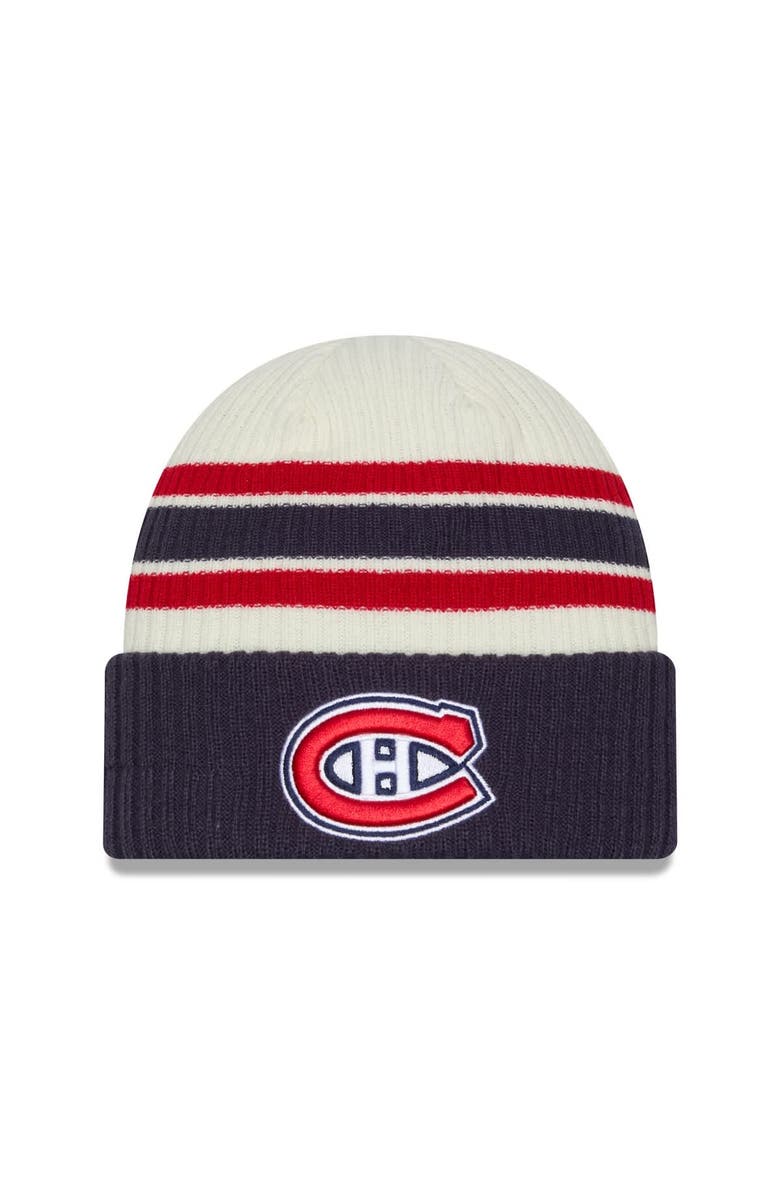 New Era Men's New Era Cream/Navy Montreal Canadiens Vintage Cuffed Knit Hat, Main, color, Cream