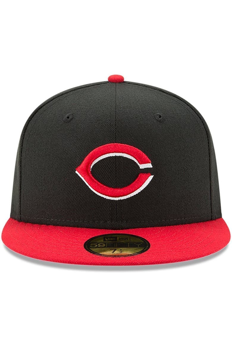 Men's New Era Black/Red Cincinnati Reds Road Authentic Collection On-Field 59FIFTY Fitted Hat, Alternate, color, BLACK