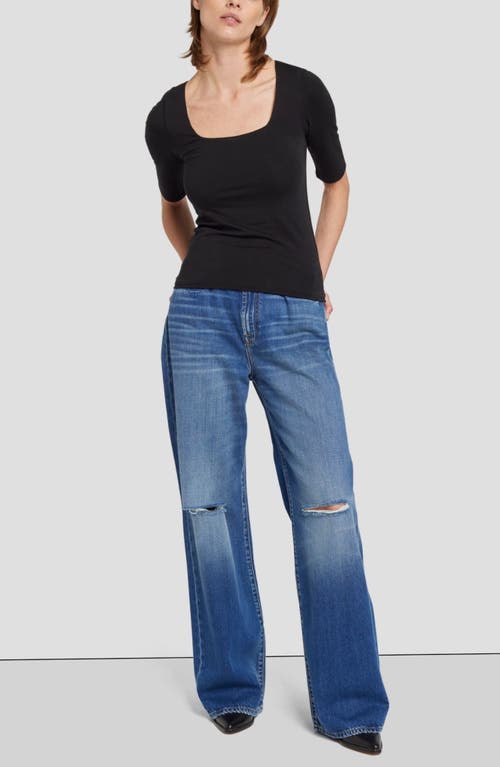 7 For All Mankind Double Layer Scoop Neck Top In Black