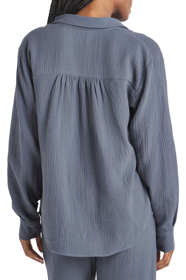 Adele Oversize Cotton Gauze Button-Up Shirt, Alternate, color, WASHED ASH NAVY