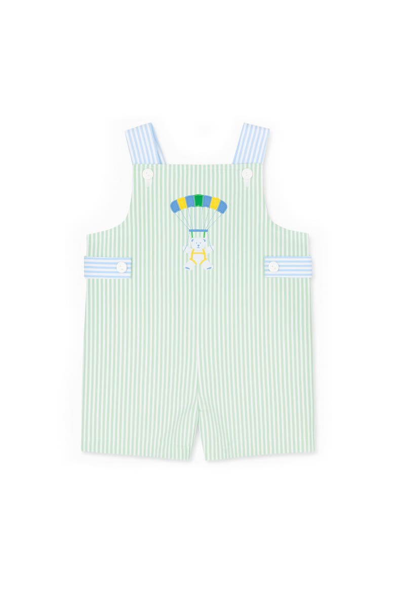 Seersucker Shortall With Parachute Bear, Main, color, Green/Blue