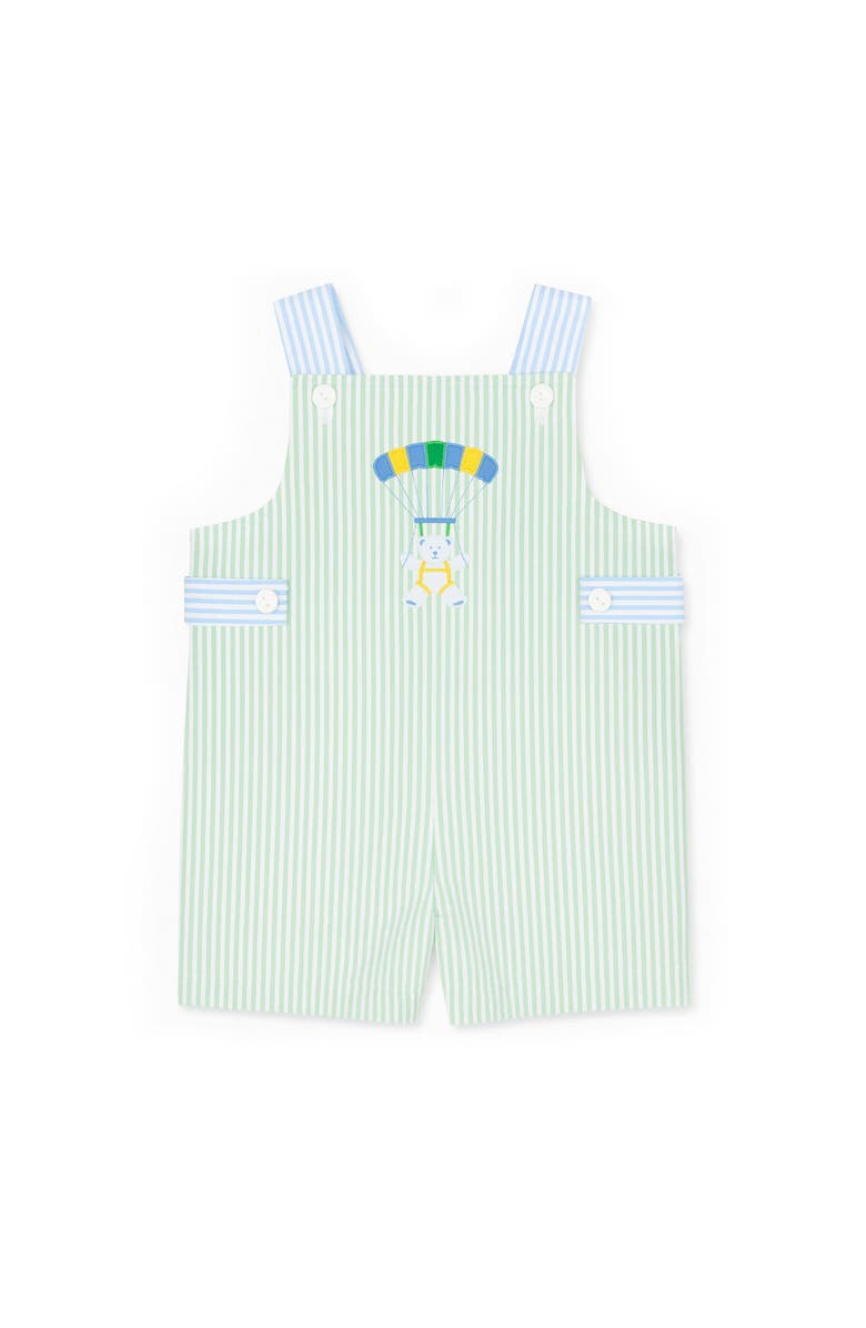 Florence Eiseman Seersucker Shortall With Parachute Bear, Main, color, Green/Blue