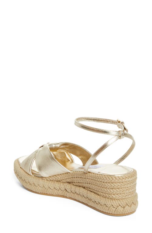Jimmy Choo Aella Metallic Leather Espadrille Wedge Sandal In Champagne