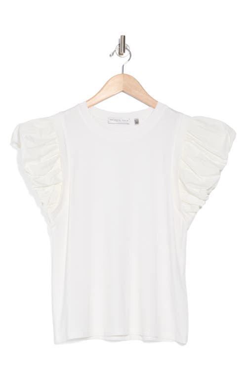 Patrizia Luca Ruched Puff Sleeve Mixed Media T-shirt In White