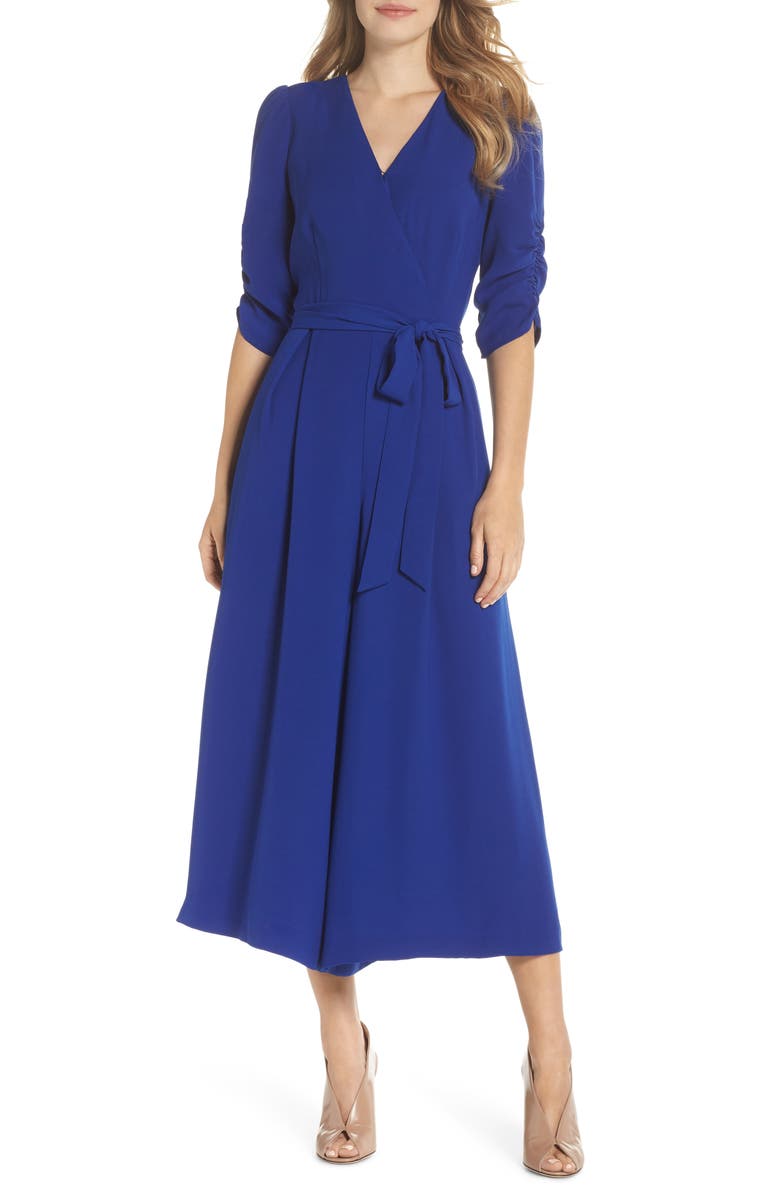 Eliza J Ruched Sleeve Wide Leg Jumpsuit, Main, color, 