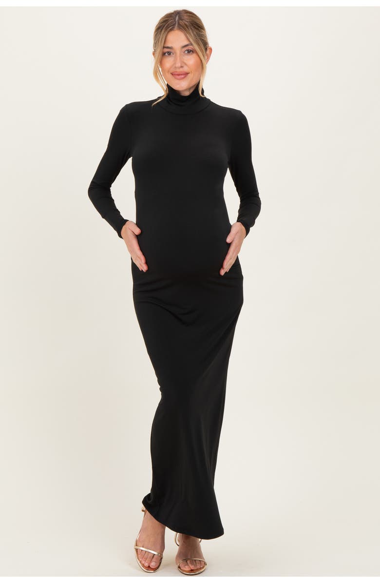 PinkBlush Turtleneck Long Sleeve Maxi Dress, Main, color, Black
