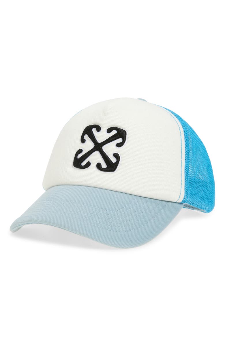Off-White Embroidered Arrow Trucker Hat, Main, color, 