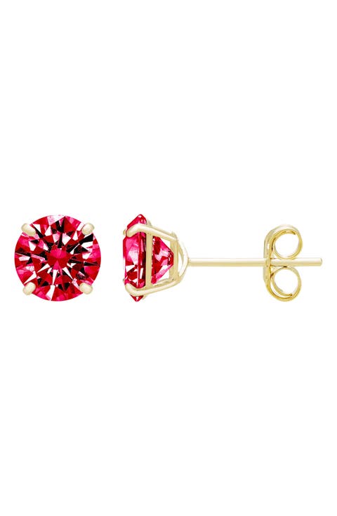 14K Yellow Gold Round Cubic Zirconia Birthstone Stud Earrings