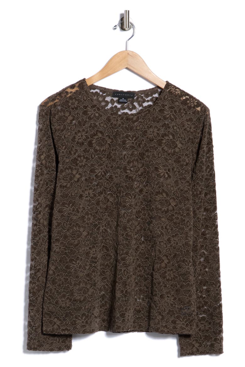 Don't Be Shy Long Sleeve Lace Top, Main, color, OLIVE GREEN DRAB