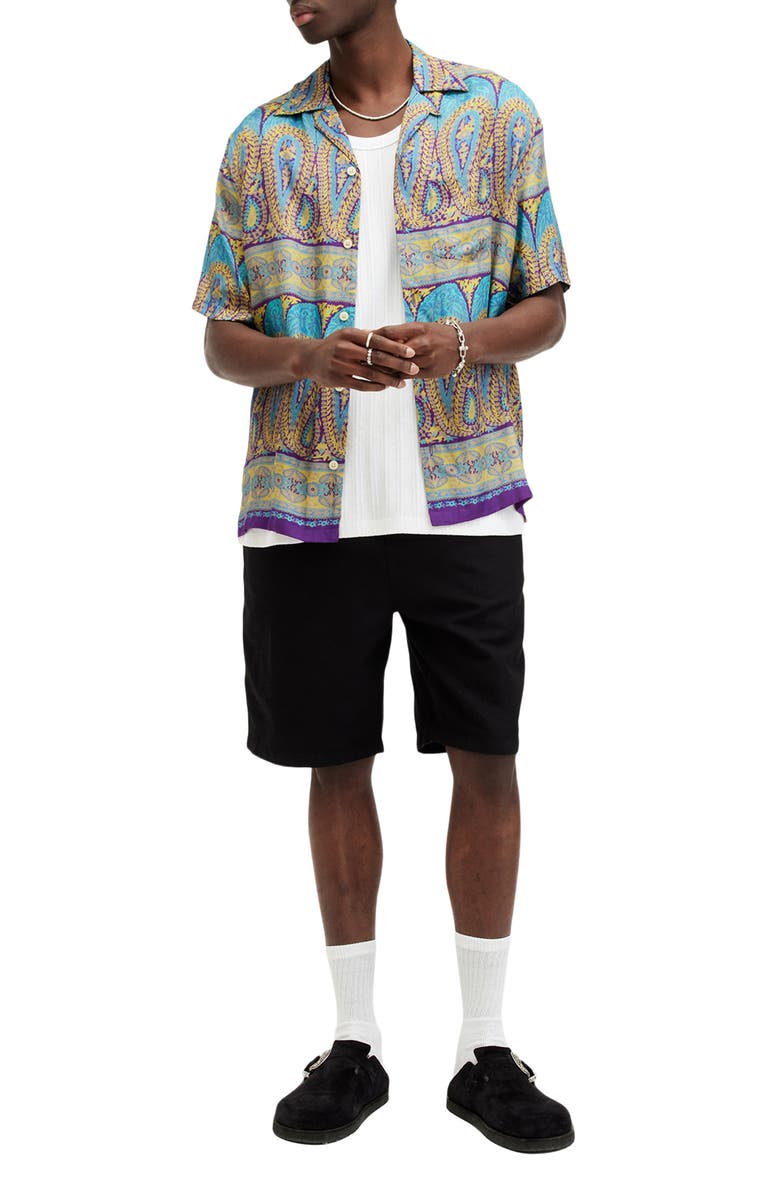 AllSaints Pennard Relaxed Fit Bandana Print Camp Shirt, Alternate, color, Costello Blue