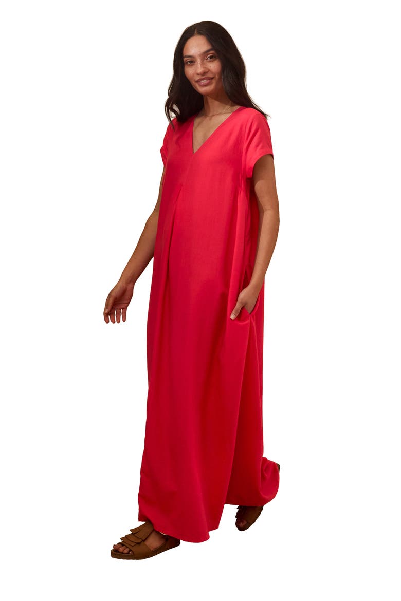 Cap Sleeve V-Neck Swing Maxi Dress, Alternate, color, Tulip